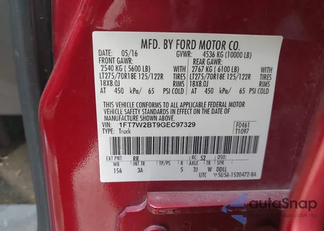 2016 Ford F-250 Xlt from USA, damaged, VIN 1FT7W2BT9GEC97329